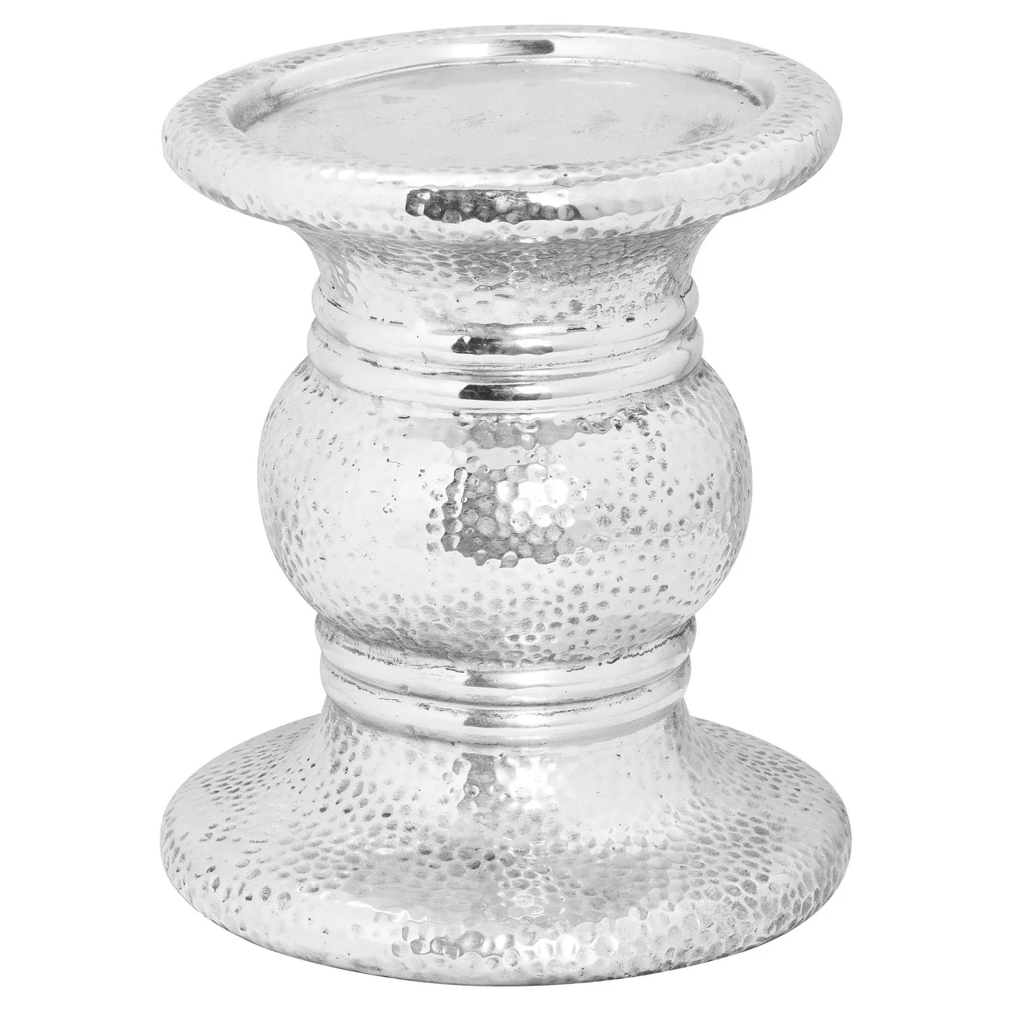 Silver Punch Faced Ceramic Large Candle Holder Makur Interior