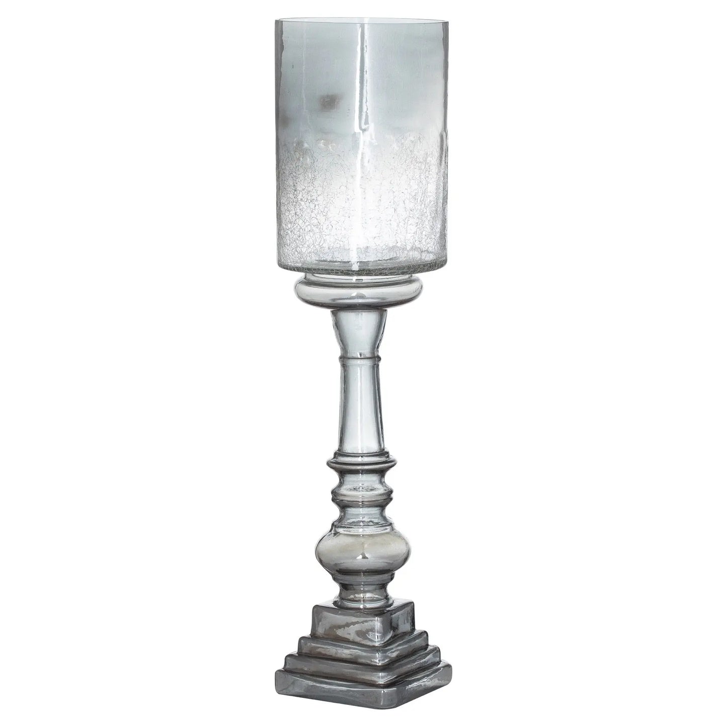 Silver Smoked Midnight Glass Top Tall Candle Pillar Holder Makur Interior