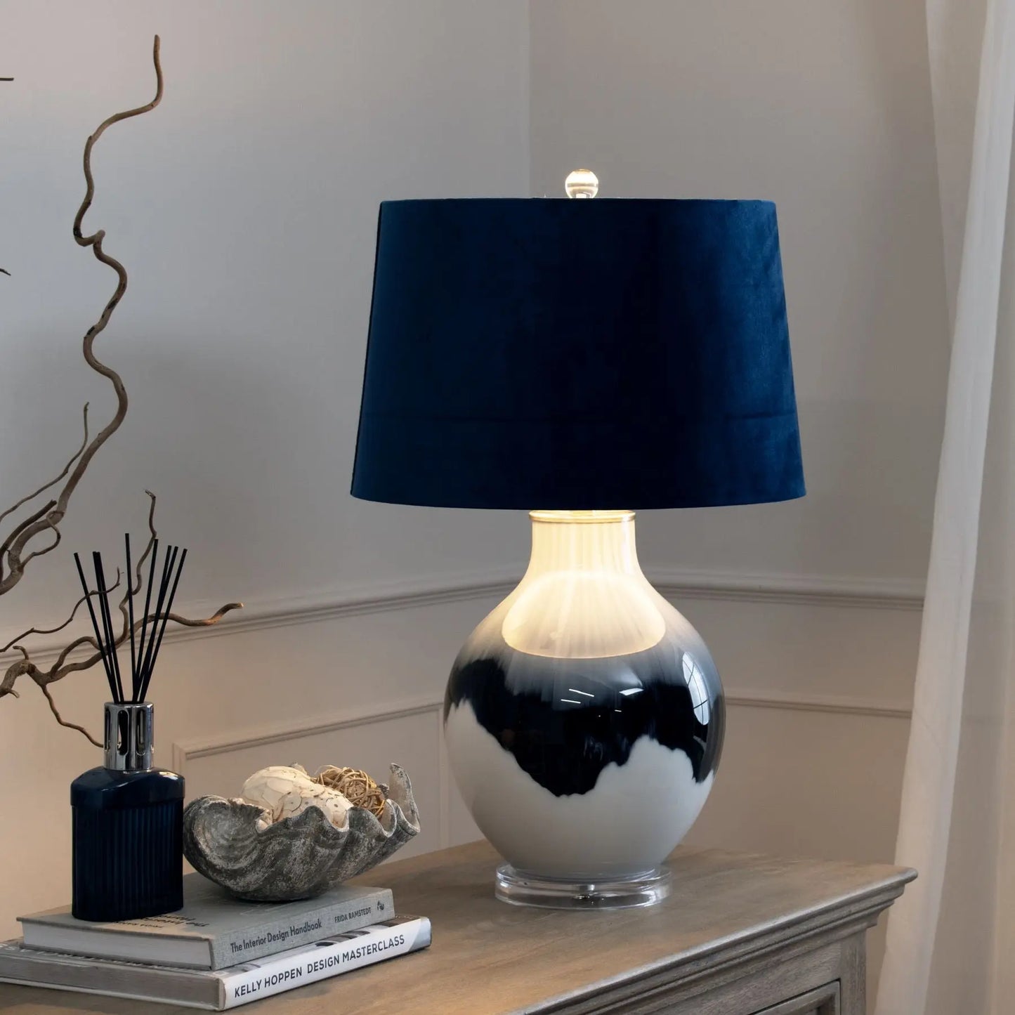 Ice Shadows Table Lamp With Navy Blue Lampshade Makur Interior