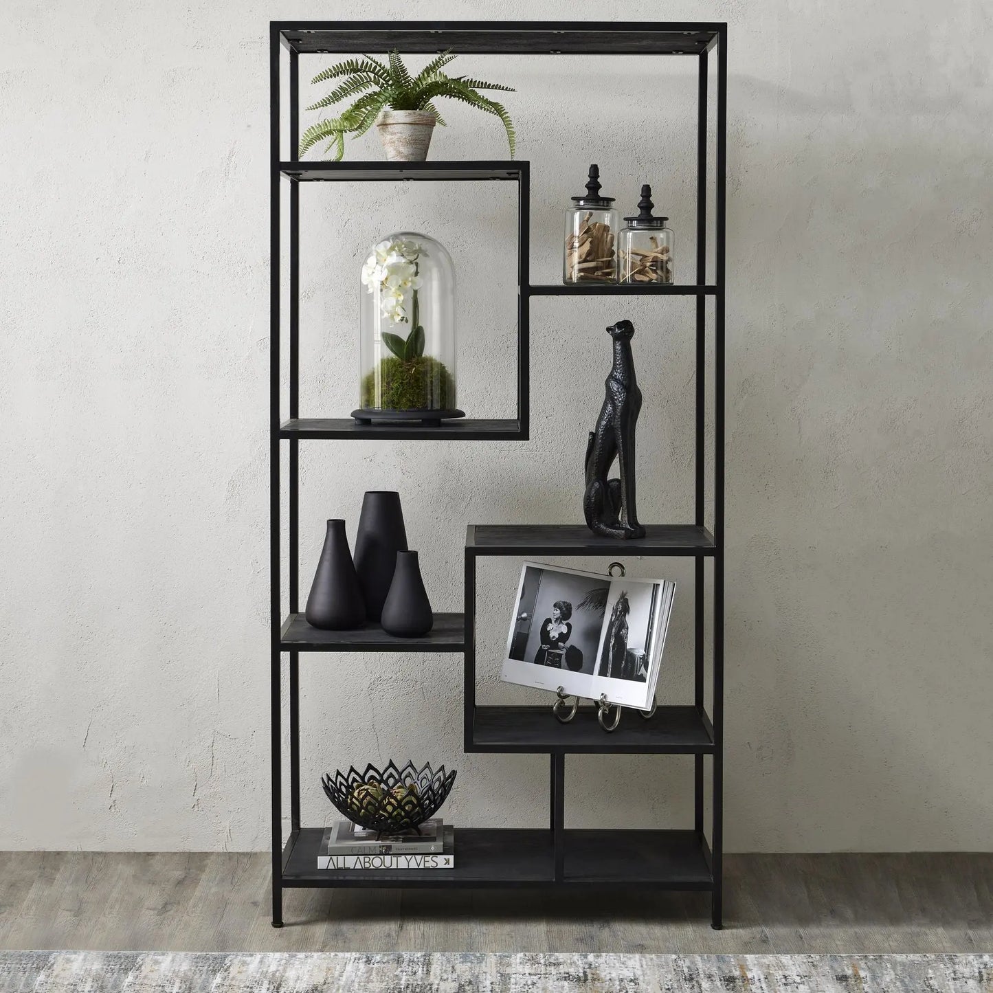 Large Black Multi Shelf Unit Makur Interior