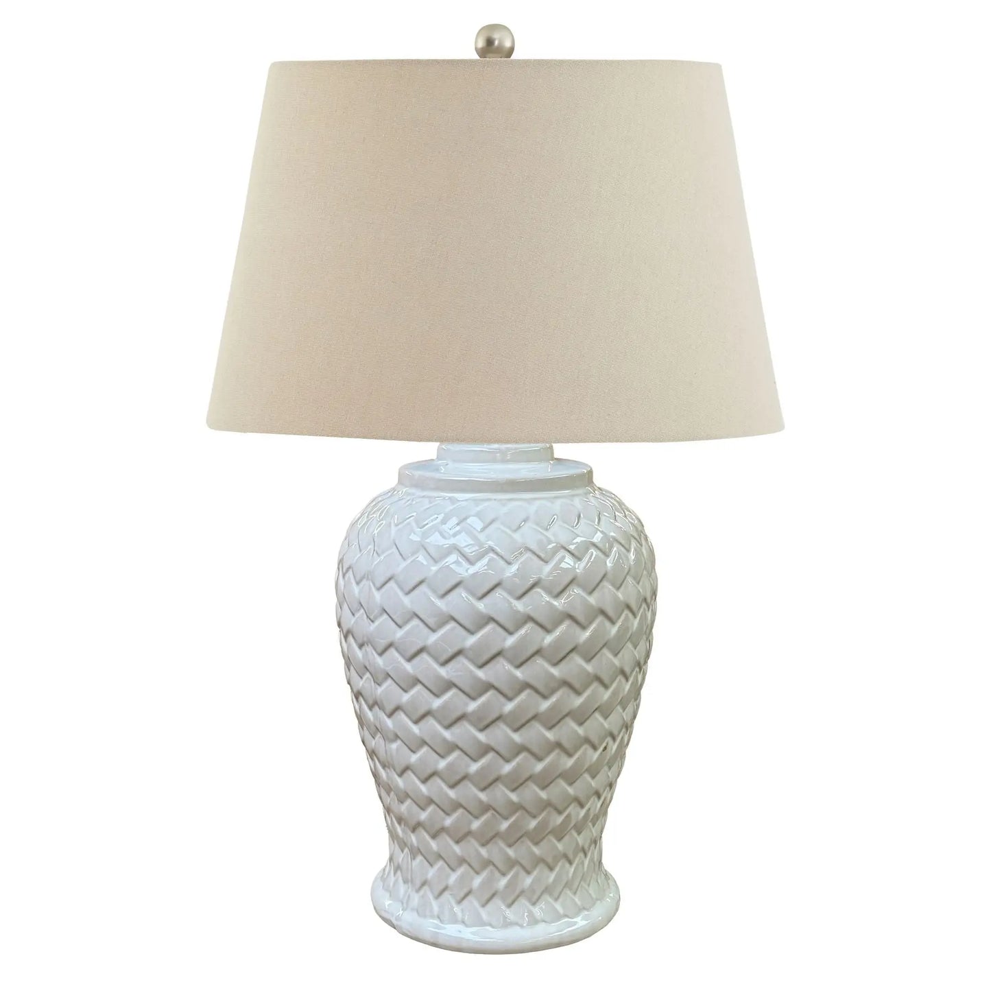 Woven Ceramic Table Lamp With Linen Shade Makur Interior