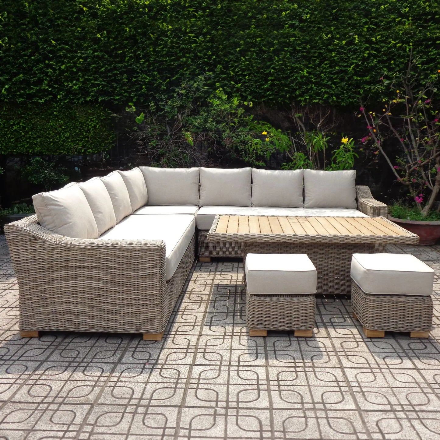 Capri Outdoor Large Corner Set With Riser Table + 2 Stools Makur Interior