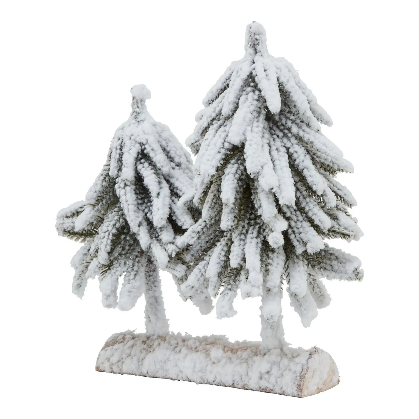 Small Snowy Fir Tree Duo On Wood Log Makur Interior