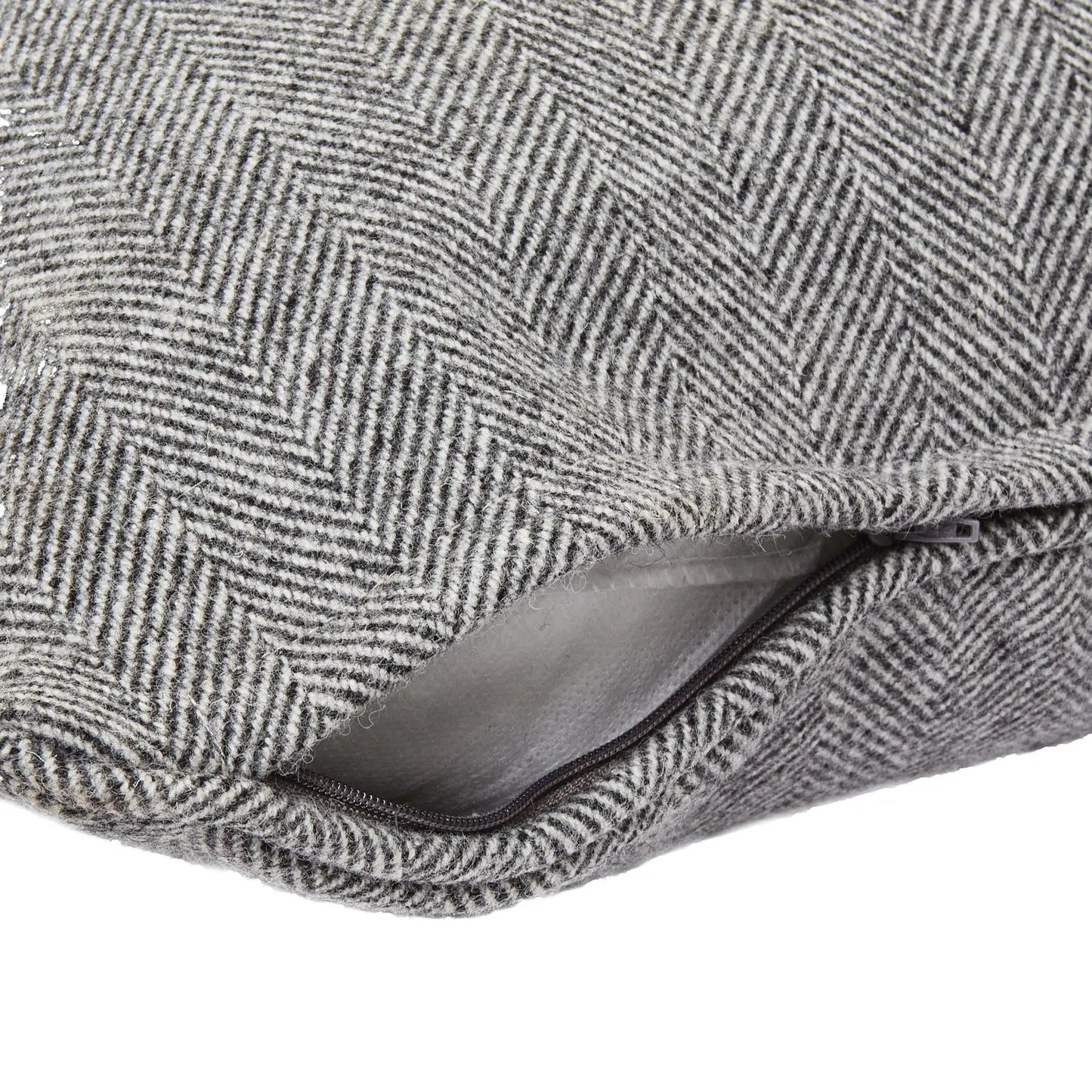 Grey Herringbone Pure Wool Cushion With Piped Edge Makur Interior