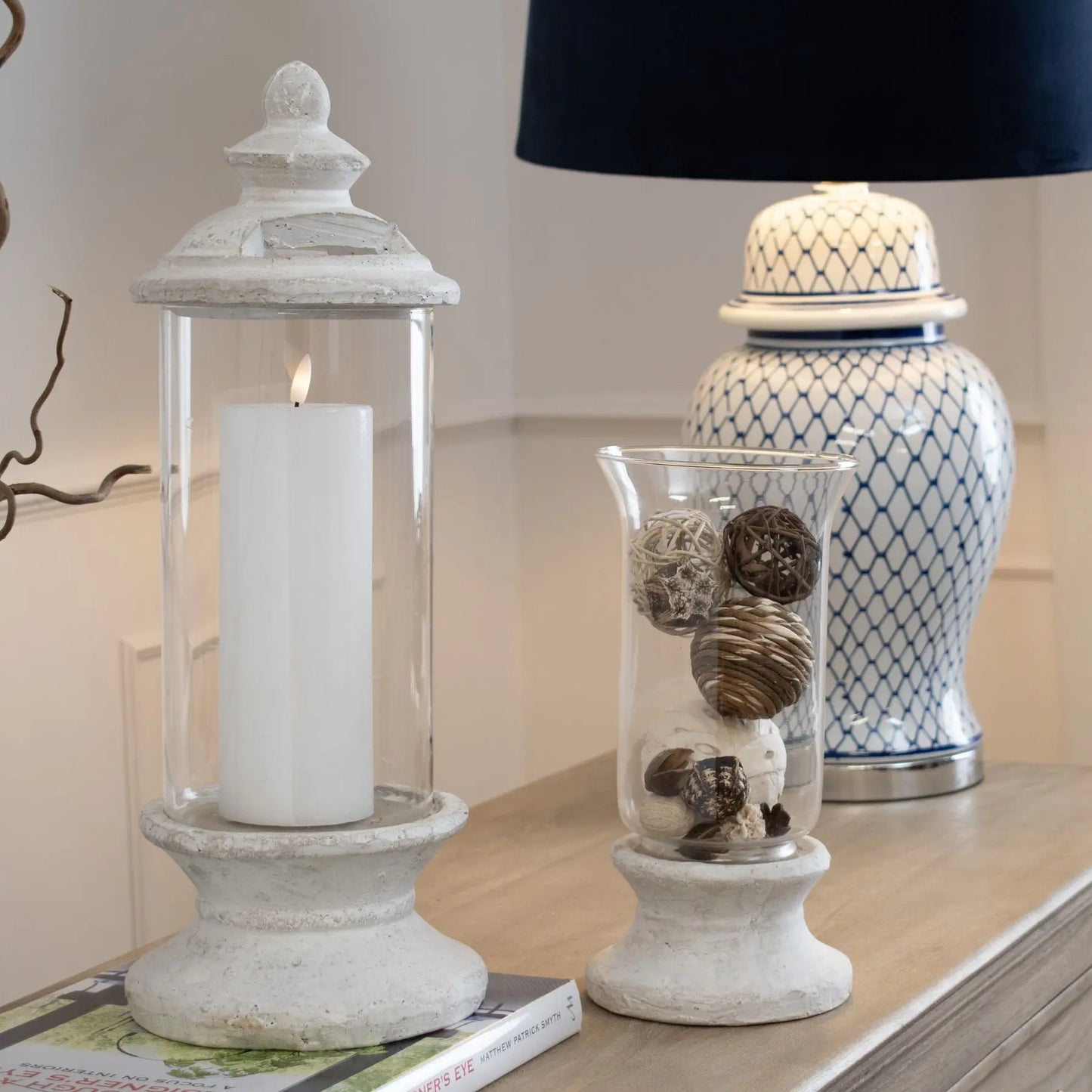 Stone Based Hurricane Lantern Makur Interior