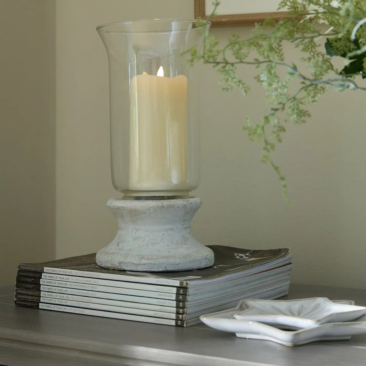 Stone Based Hurricane Lantern Makur Interior