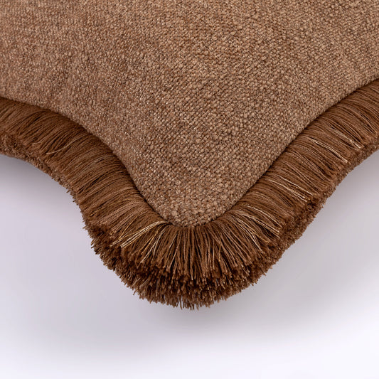 Mocha Cushion with Double Brown Fringe