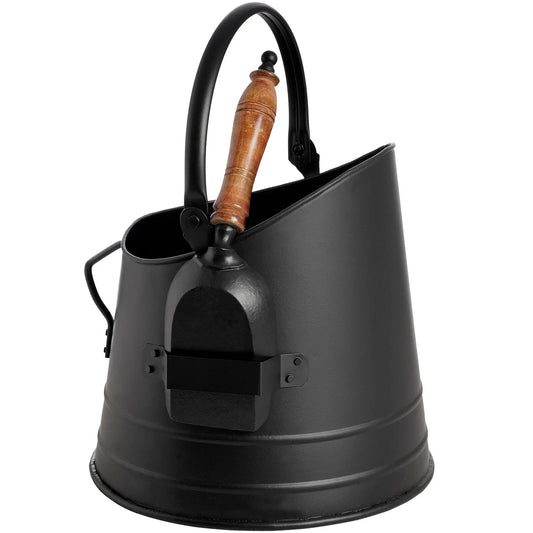 Black Coal Bucket with Teak Handle Shovel Makur Interior