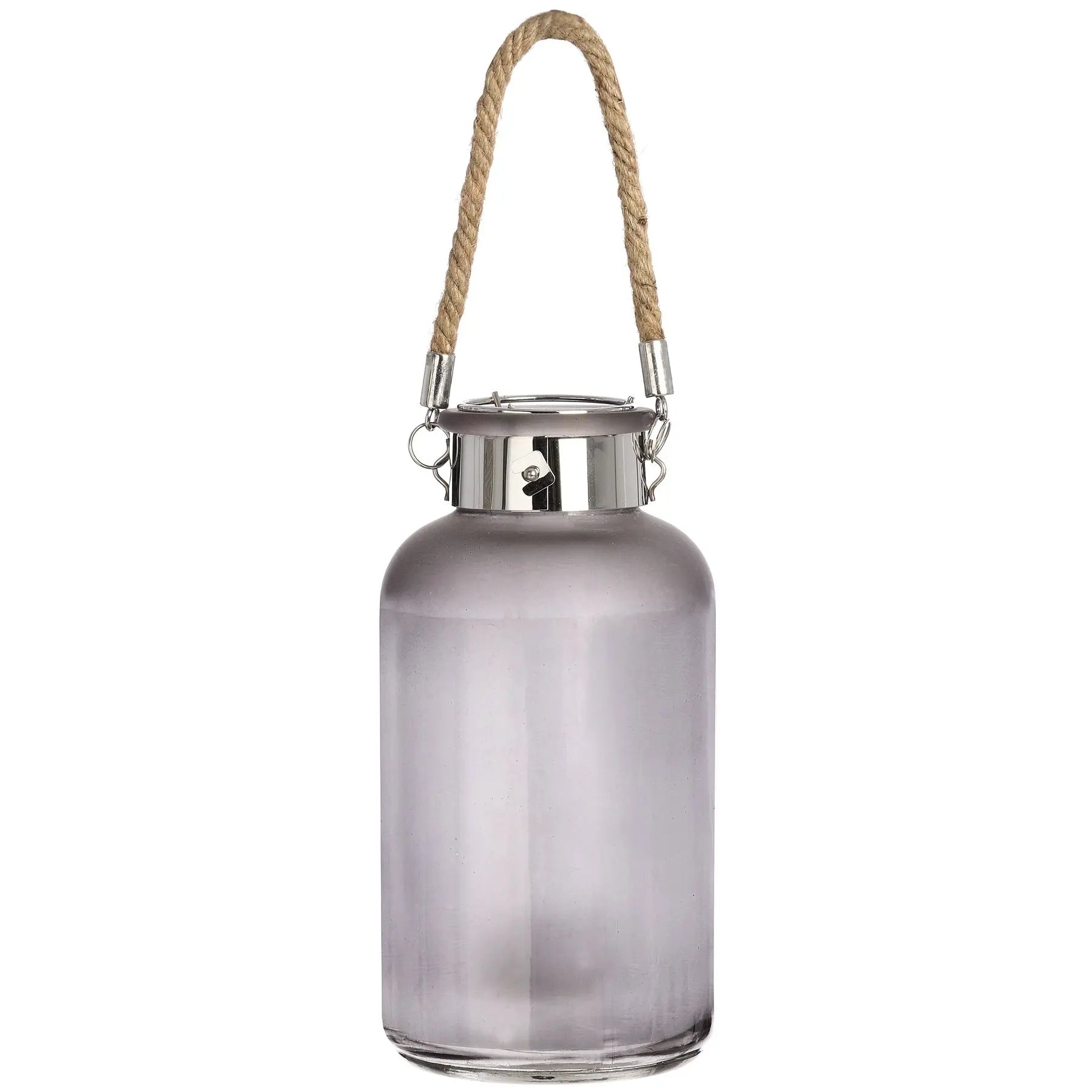Frosted Grey Glass Lantern with Rope Detail and LED Makur Interior