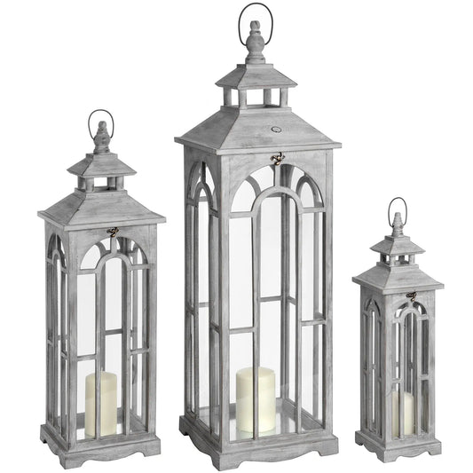 Set Of Three Wooden Lanterns With Archway Design Makur Interior