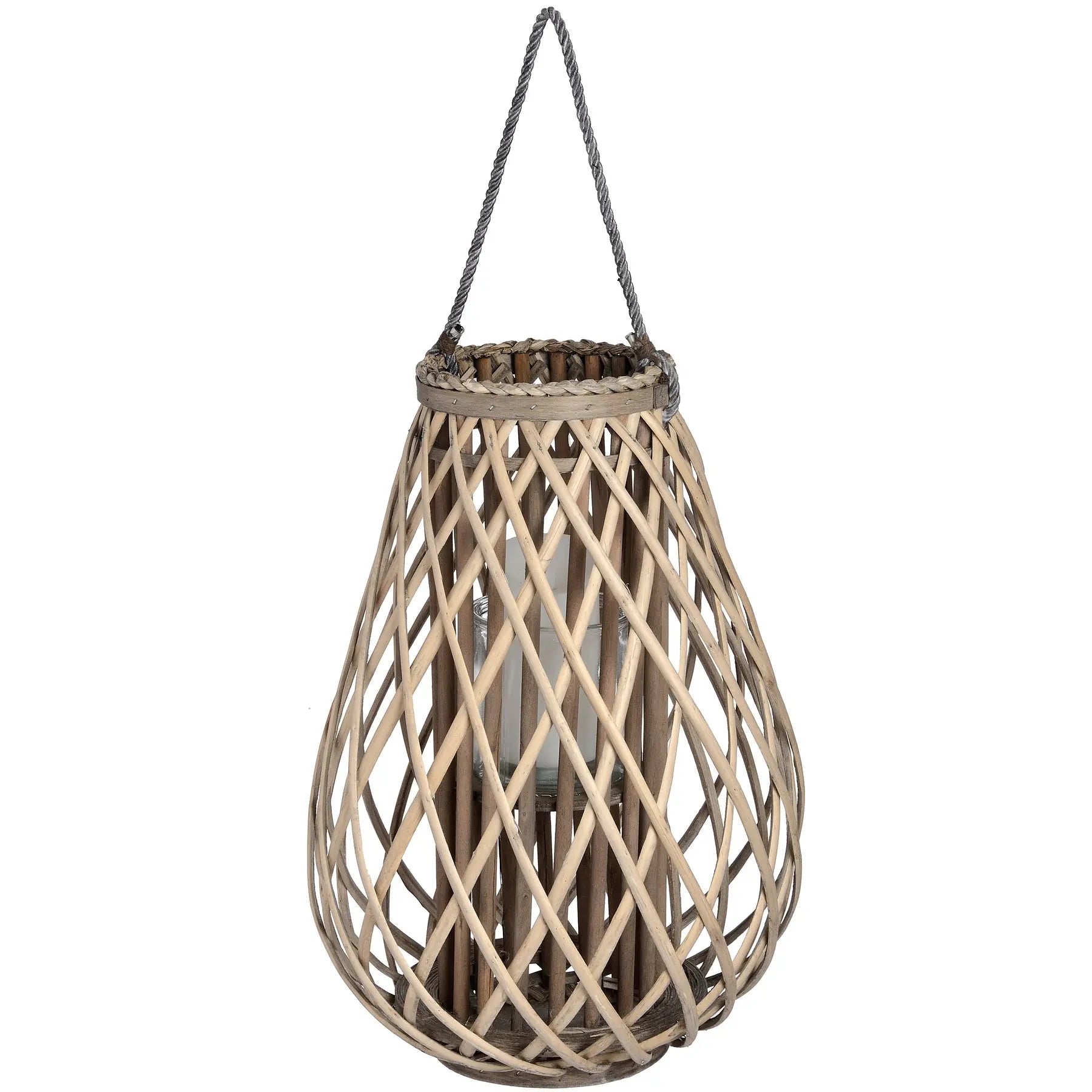 Large Wicker Bulbous Lantern Makur Interior