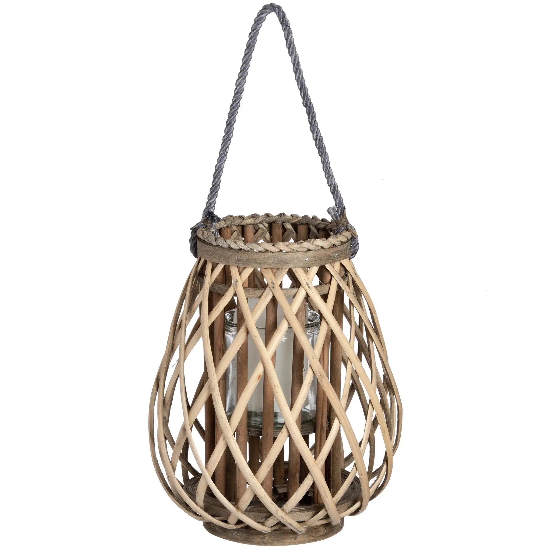 Small Wicker Bulbous Lantern Makur Interior
