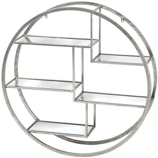 Large Circular Silver Wall Hanging Multi Shelf Makur Interior