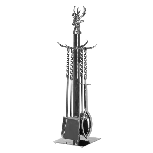 Hand Turned Stag Companion Set In Polished Nickel Makur Interior