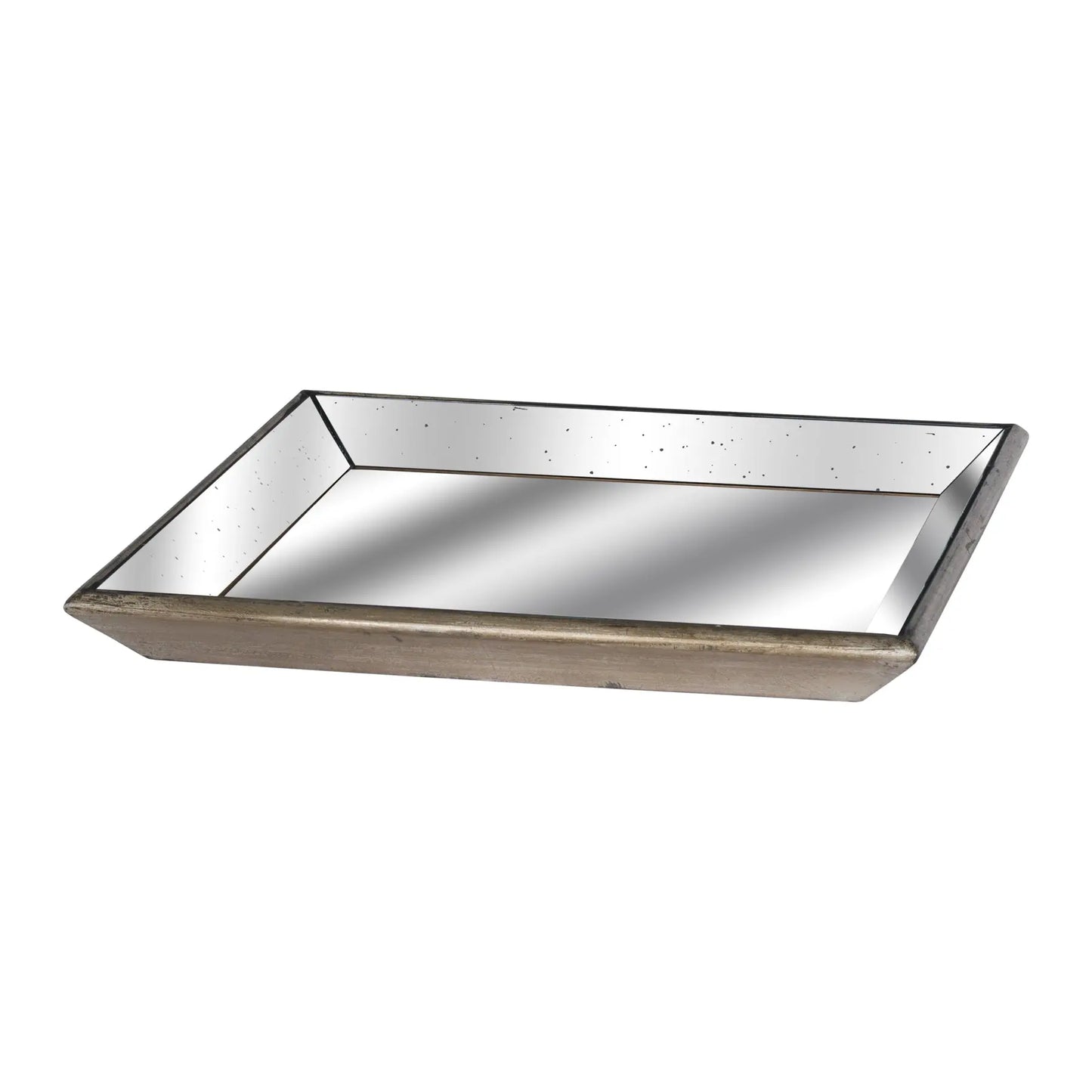 Astor Distressed Mirrored Square Tray W/Wooden Detailing Lge Makur Interior