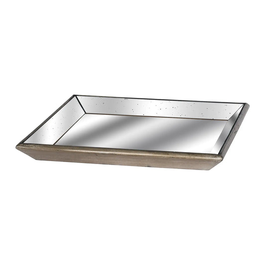 Astor Distressed Mirrored Square Tray W/Wooden Detailing Lge Makur Interior
