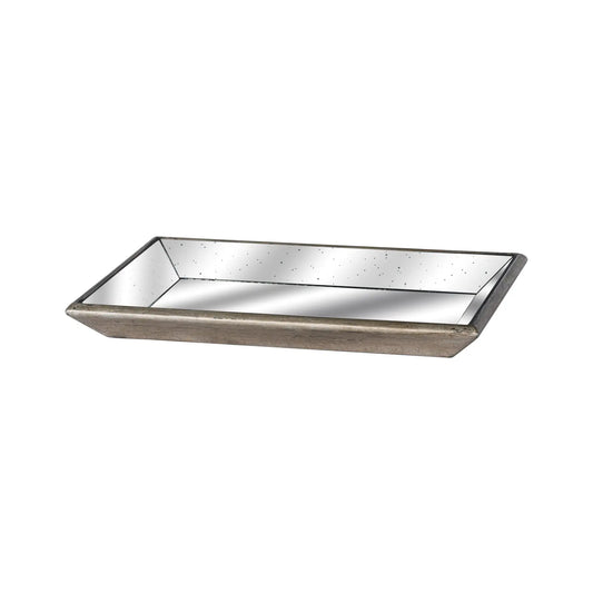 Astor Distressed Mirrored Tray With Wooden Detailing Makur Interior
