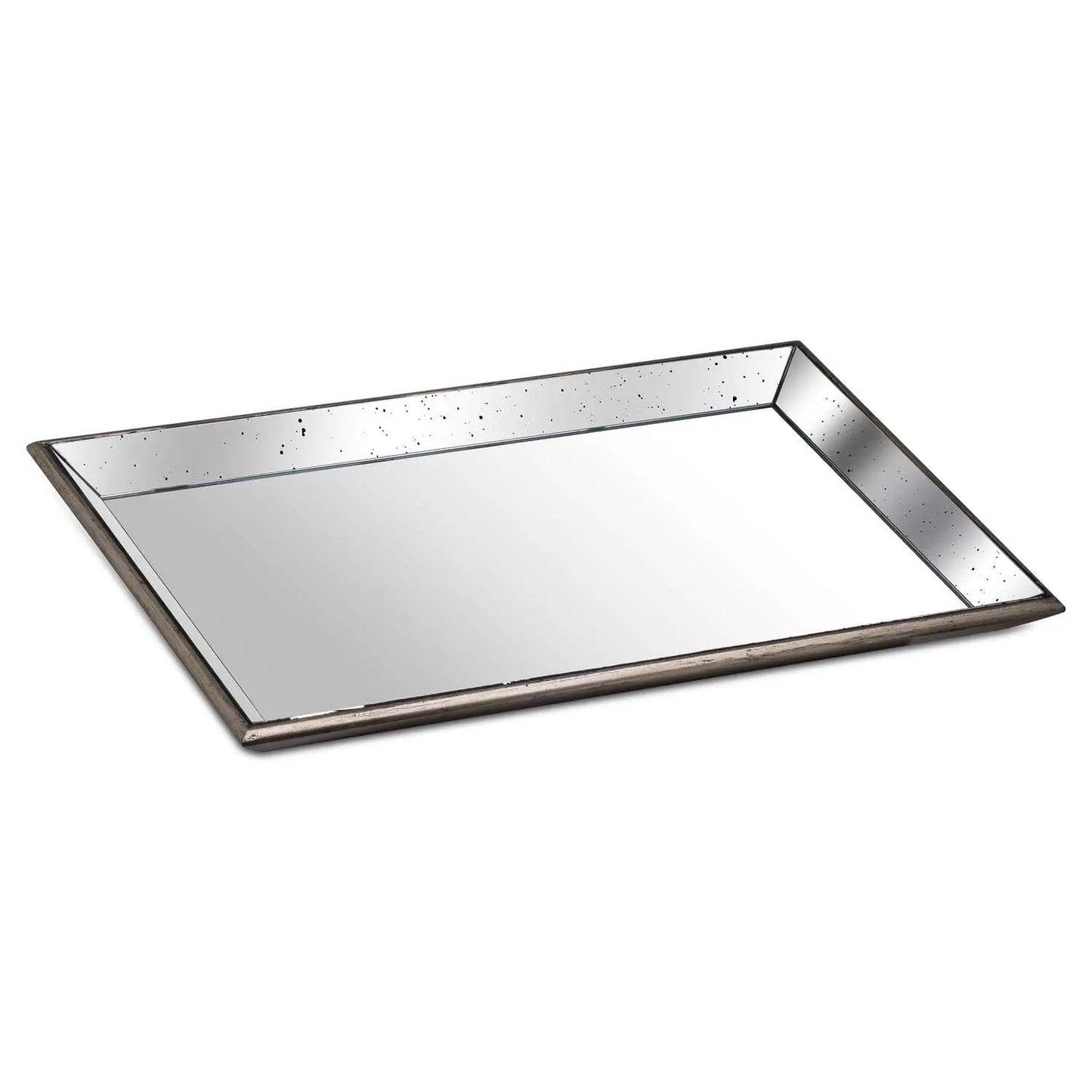 Astor Distressed Large Mirrored Tray With Wooden Detailing Makur Interior