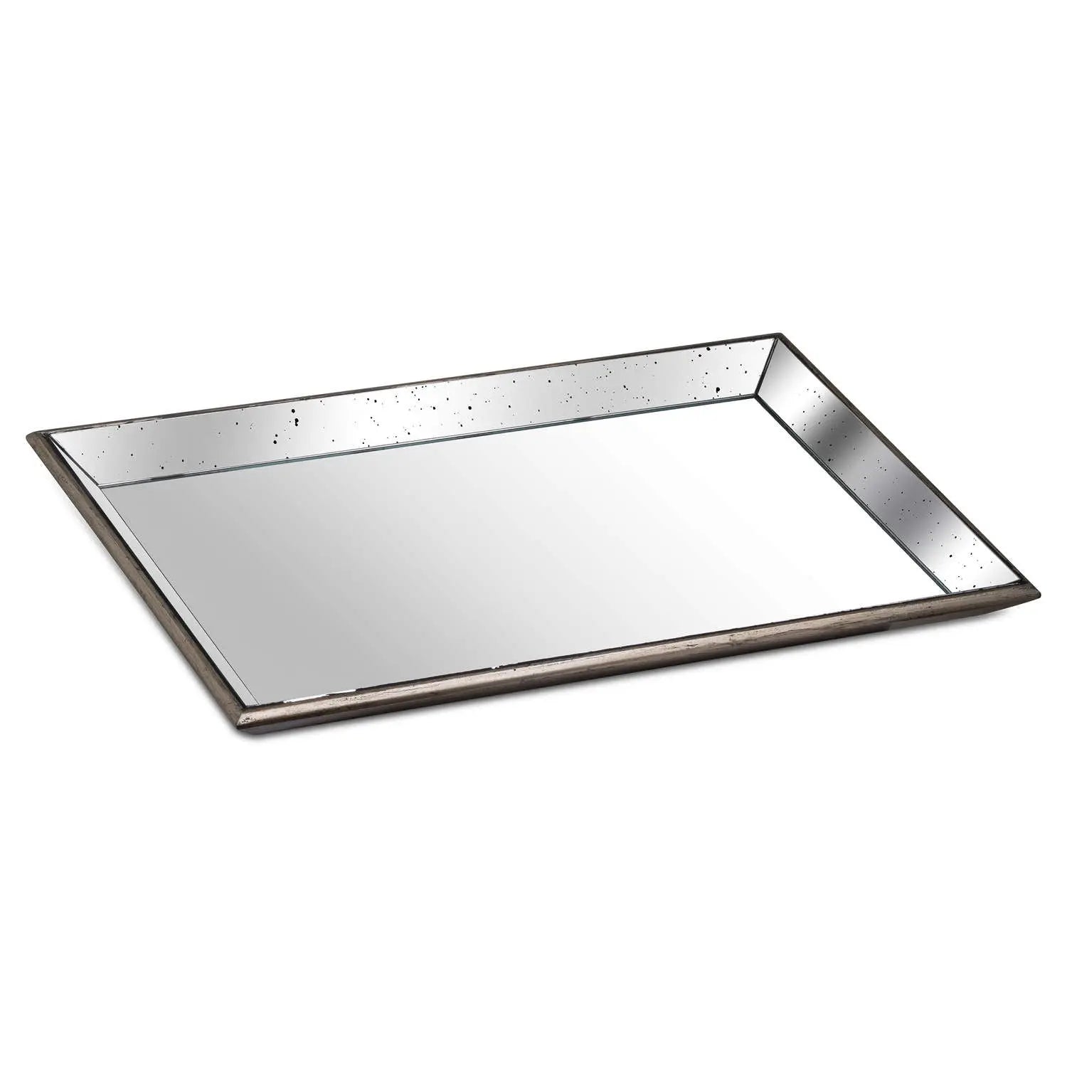 Astor Distressed Large Mirrored Tray With Wooden Detailing Makur Interior