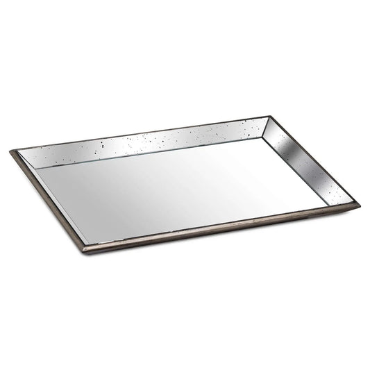 Astor Distressed Large Mirrored Tray With Wooden Detailing Makur Interior