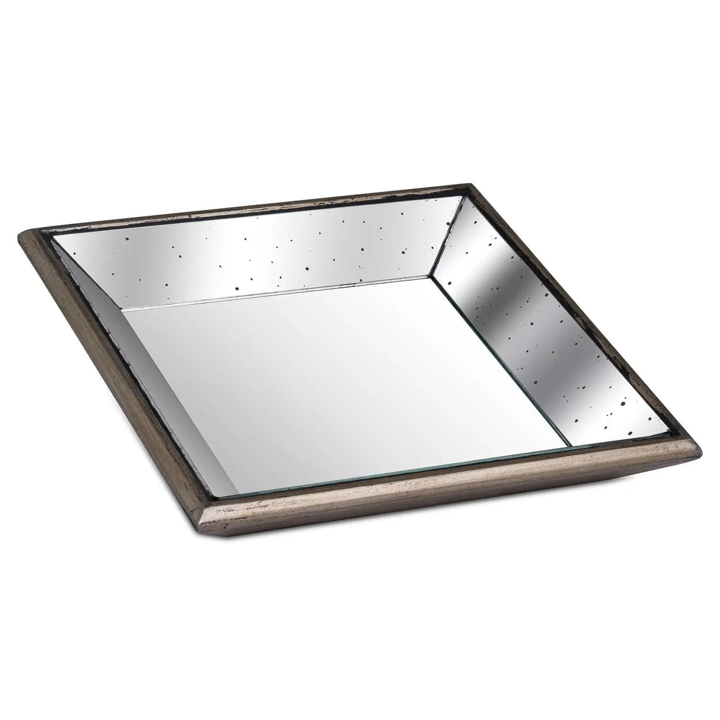Astor Distressed Mirrored Square Tray W/Wooden Detailing Sml Makur Interior