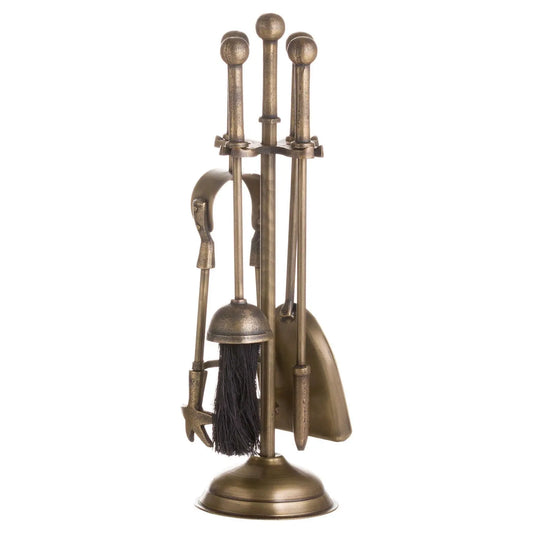 Ball Topped Companion Set In Antique Brass Makur Interior