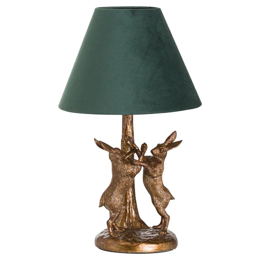 Antique Gold Marching Hares Lamp With Green Velvet Shade Makur Interior