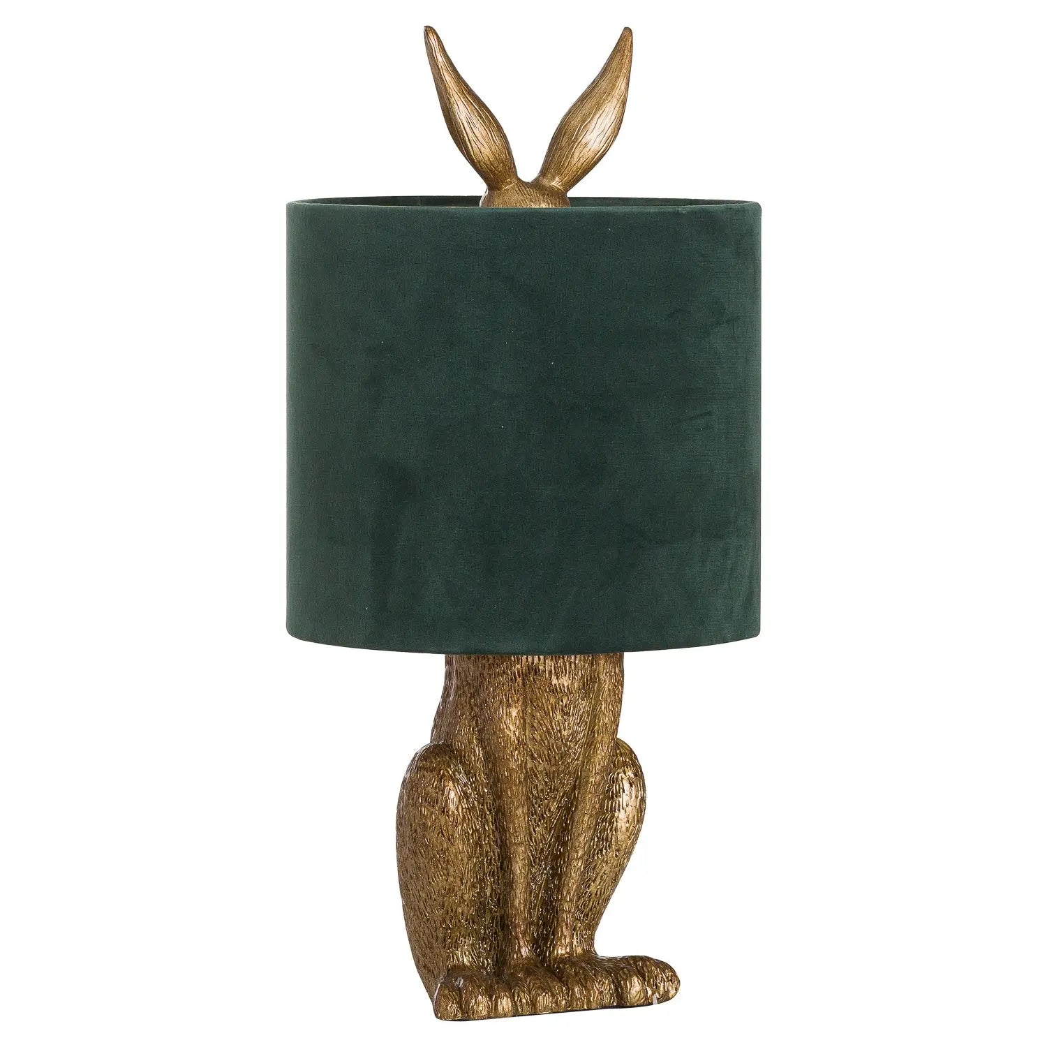 Antique Gold Hare Table Lamp With Green Velvet Shade Makur Interior