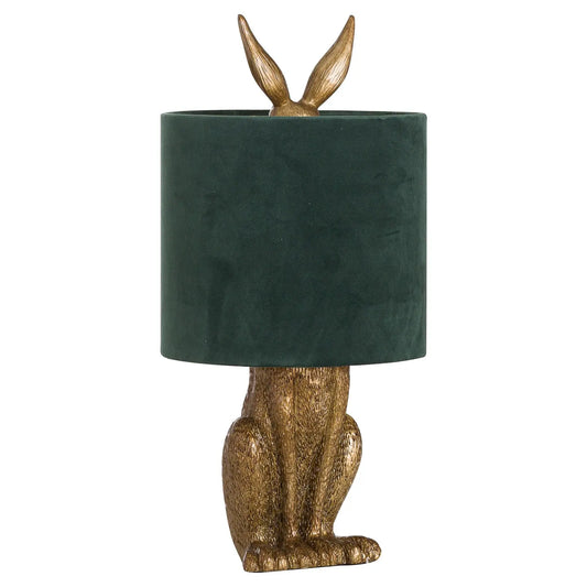 Antique Gold Hare Table Lamp With Green Velvet Shade Makur Interior