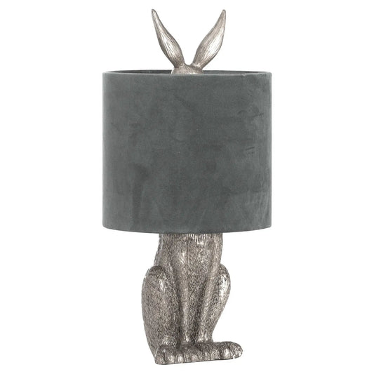 Silver Hare Table Lamp With Grey Velvet Shade Makur Interior