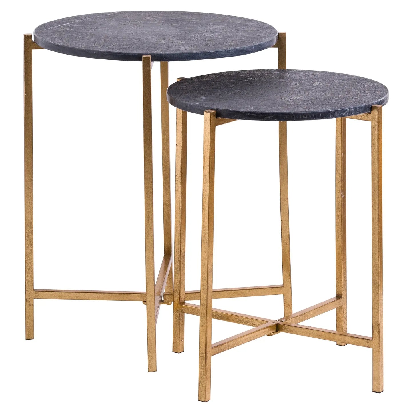 Set Of 2 Gold And Black Marble Tables Makur Interior