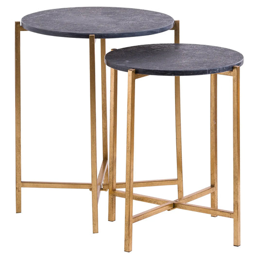 Set Of 2 Gold And Black Marble Tables Makur Interior
