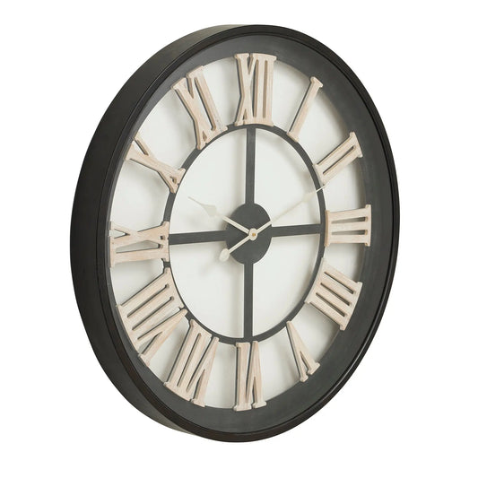 Black Framed Skeleton Clock With White Roman Numerals Makur Interior