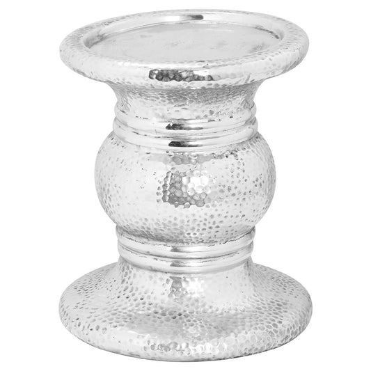 Silver Punch Faced Ceramic Large Candle Holder Makur Interior