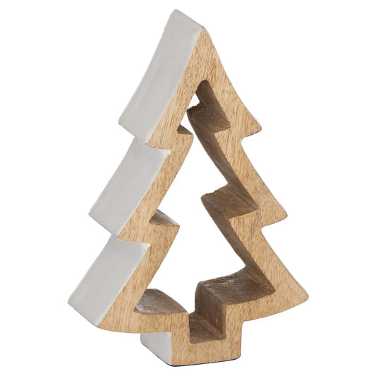 The Noel Collection Snowy Standing Small Wooden Tree Makur Interior