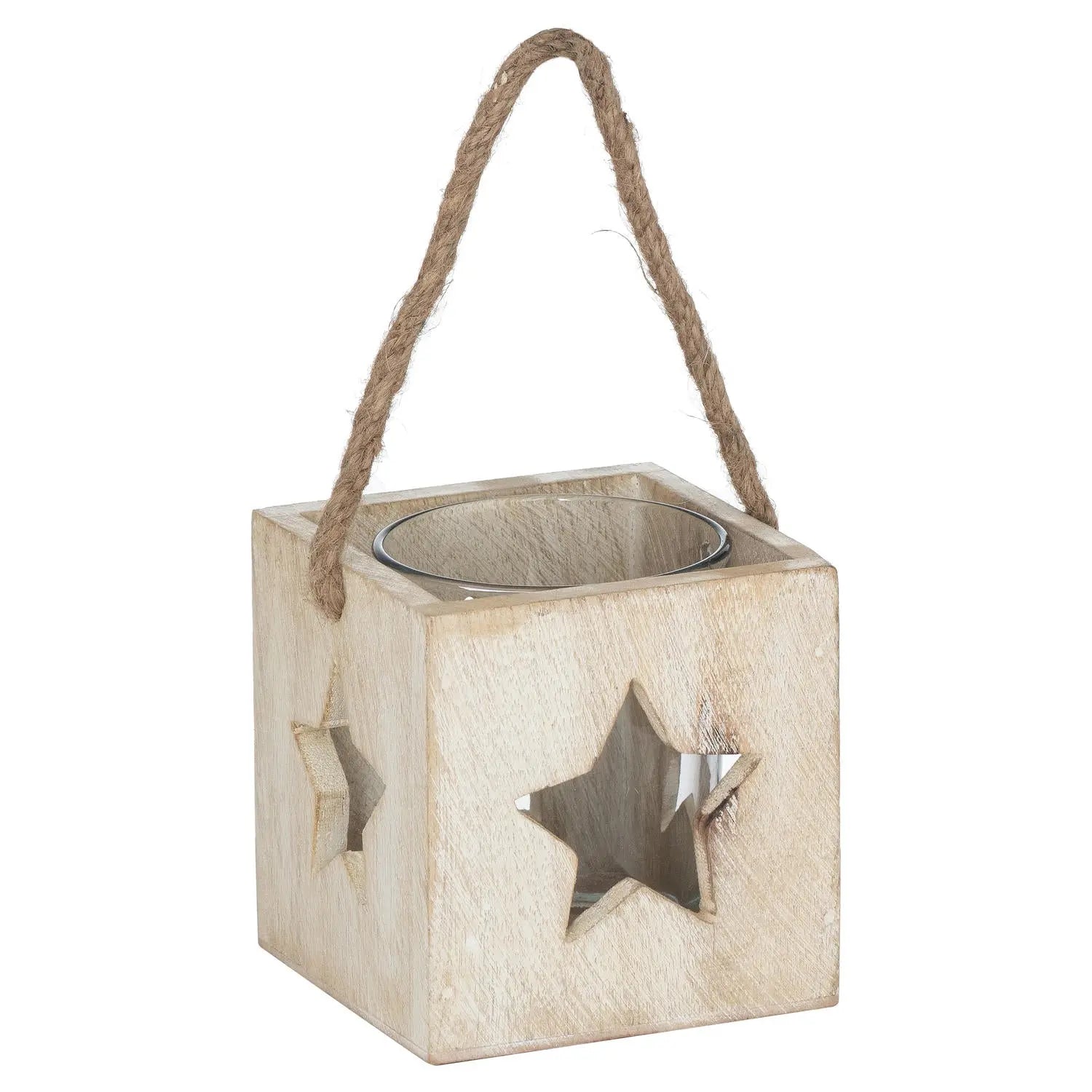 Washed Wood Star Tealight Candle Holder Makur Interior