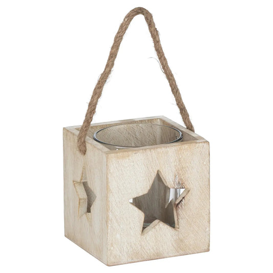 Washed Wood Star Tealight Candle Holder Makur Interior