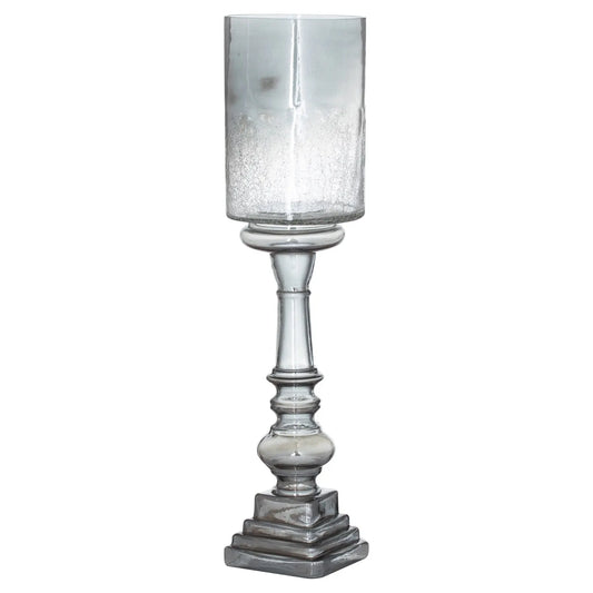 Silver Smoked Midnight Glass Top Tall Candle Pillar Holder Makur Interior