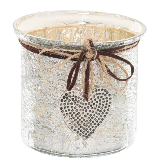Mercury Hammered Heart Small Candle Holder Makur Interior