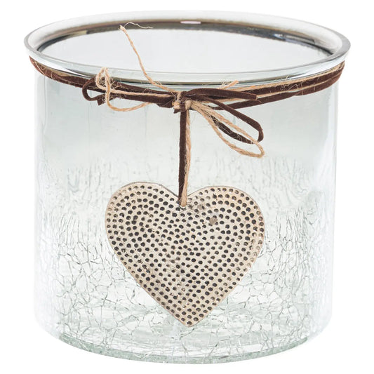 Smoked Midnight Crackled Heart Large Candle Holder Makur Interior