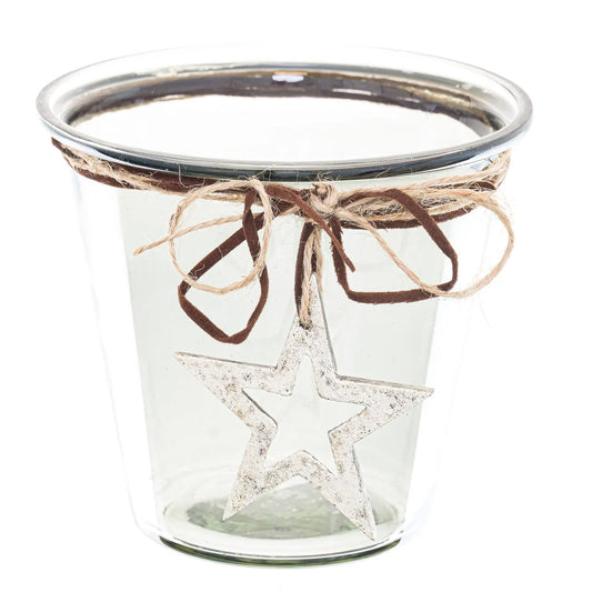 Smoked Midnight Hammered Star Medium Candle Holder Makur Interior