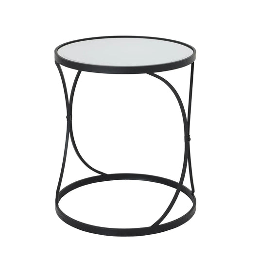Concaved Set Of Two Black Mirrored Side Tables Makur Interior