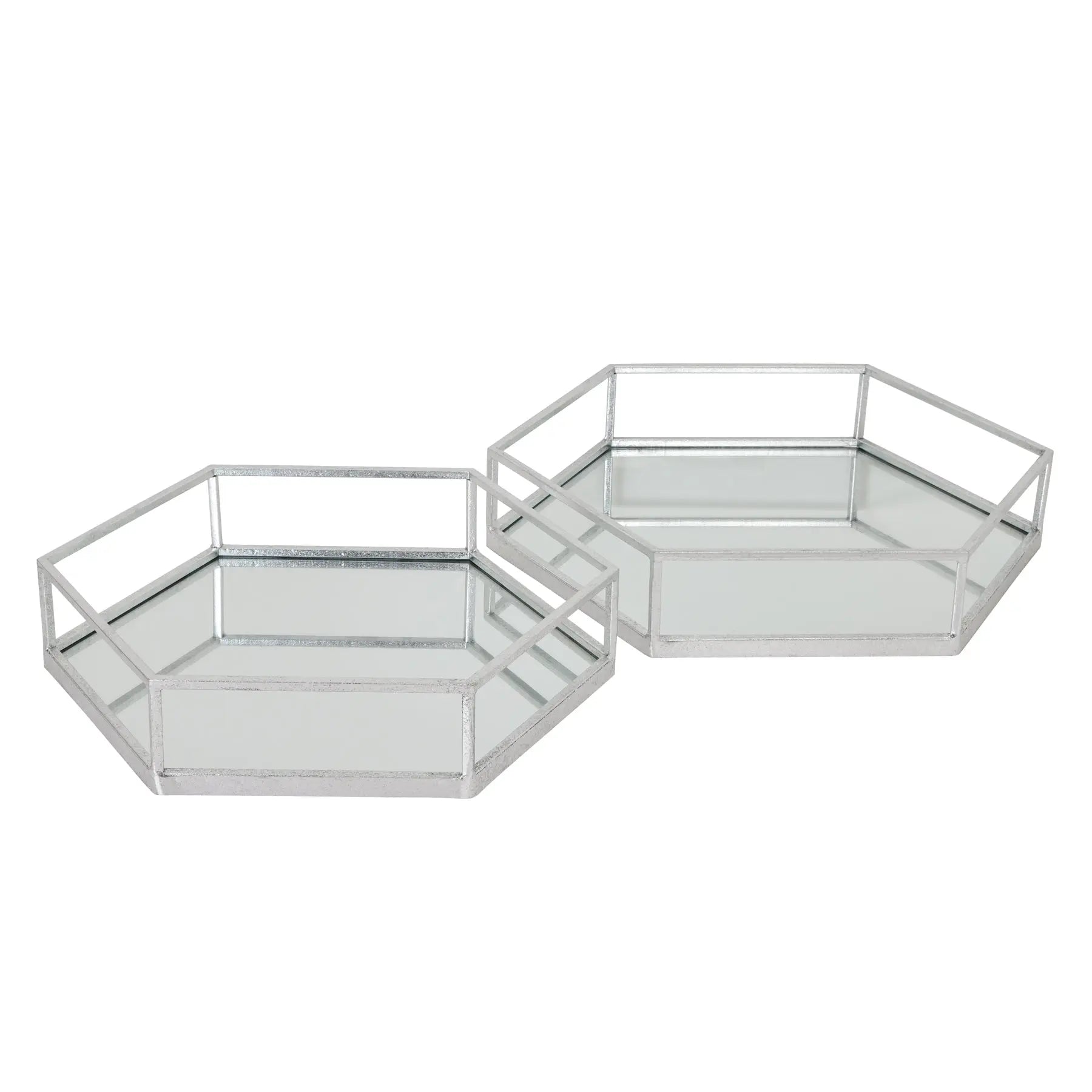 Silver Hexagon Set Of Two Trays Makur Interior