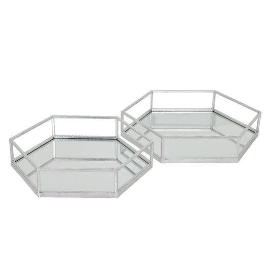 Silver Hexagon Set Of Two Trays Makur Interior