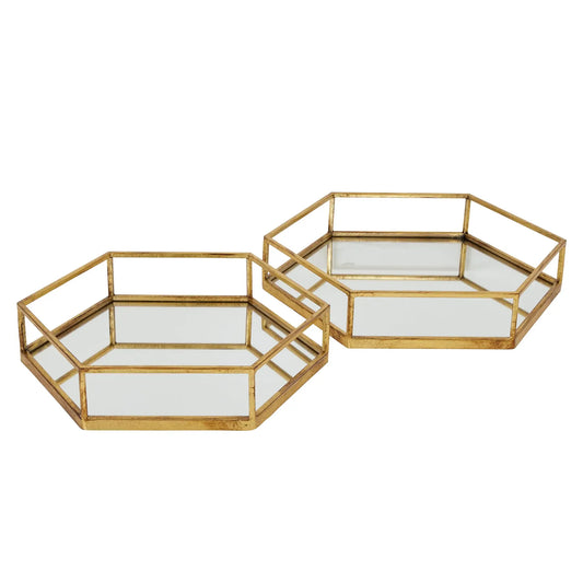 Gold Hexagon Set Of Two Trays Makur Interior
