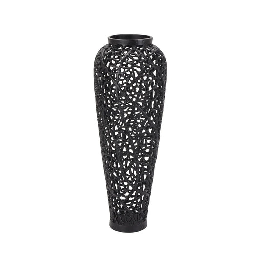 Black Cast Lattice Vase Makur Interior
