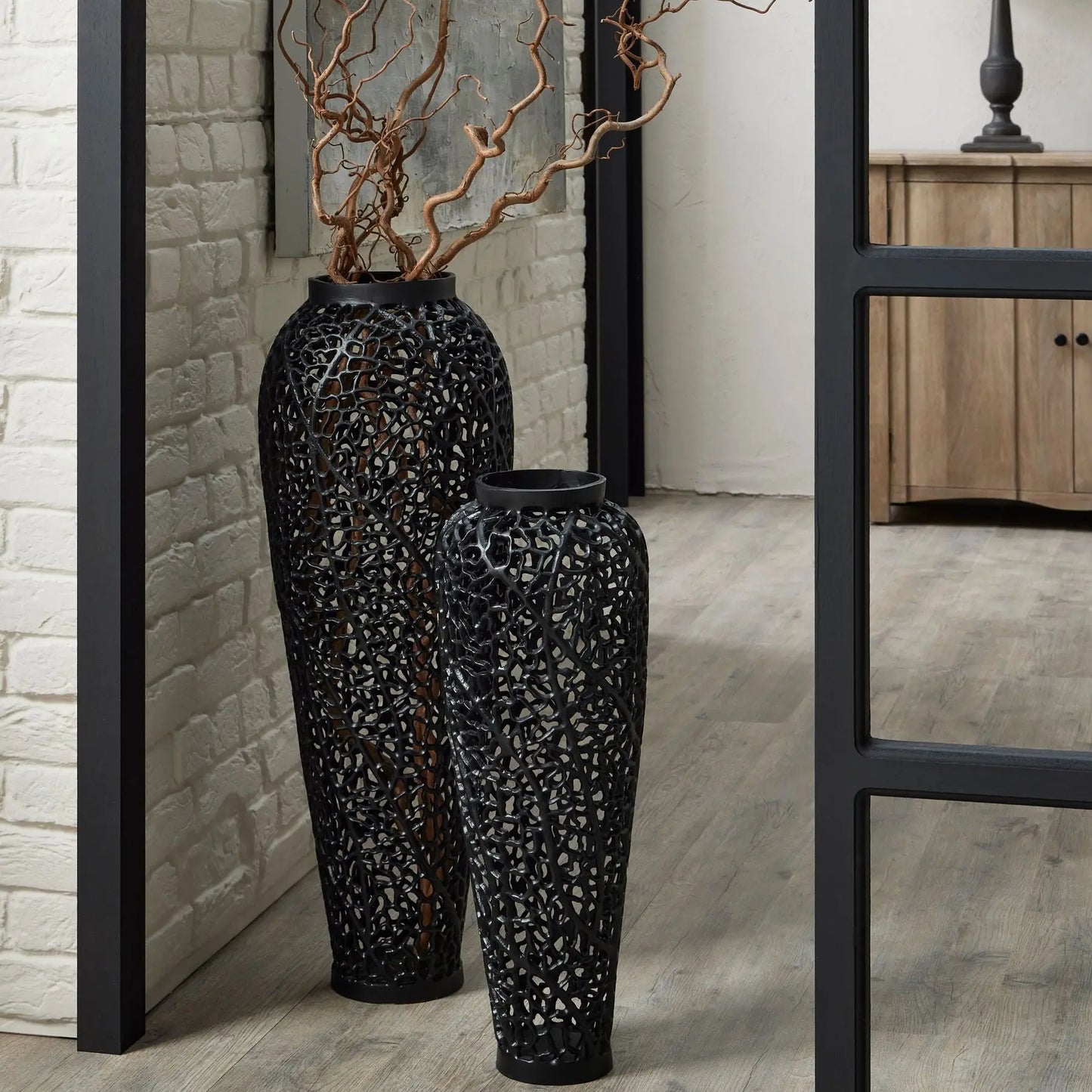 Black Cast Lattice Large Vase Makur Interior