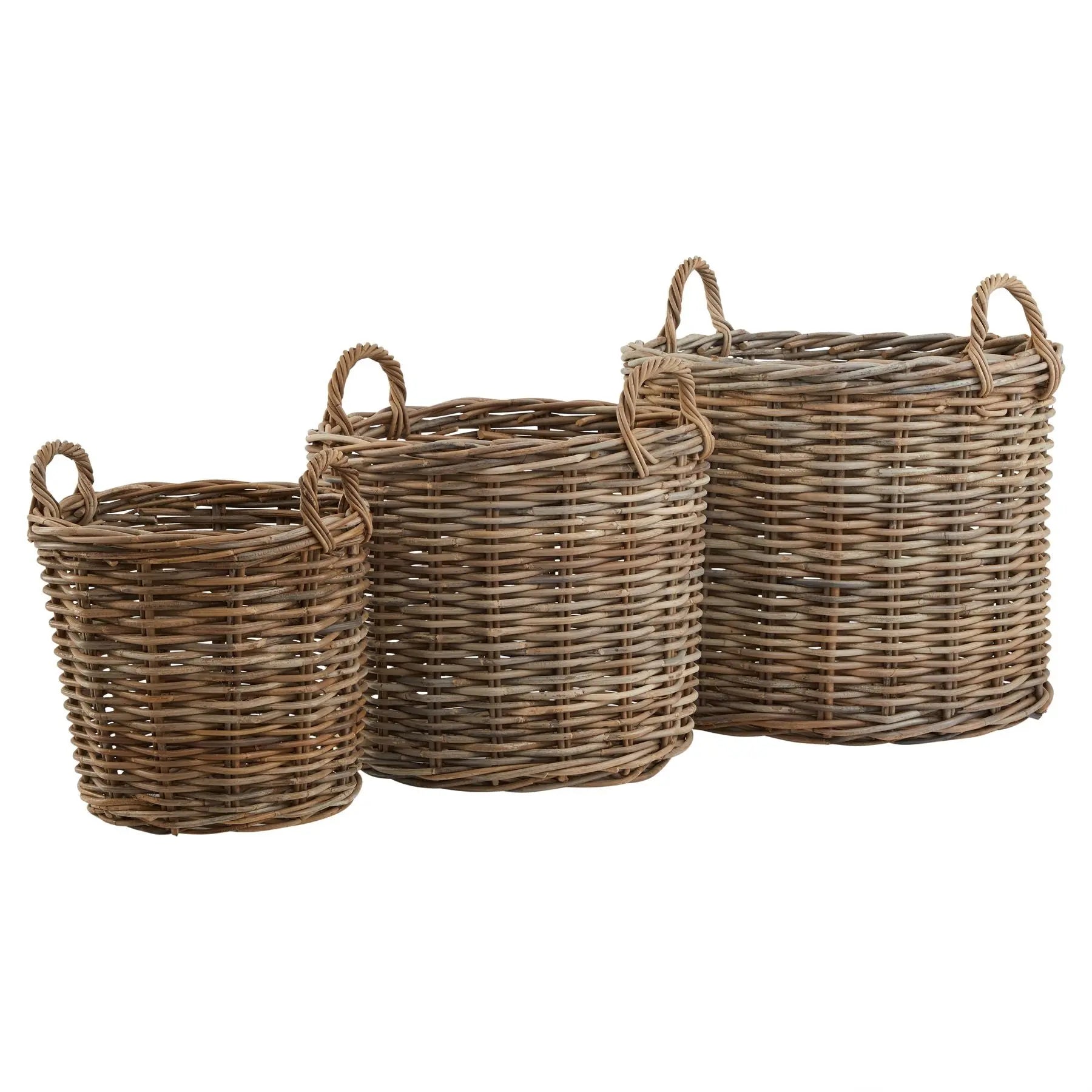 Set of 3 Kubu Rattan Round Storage Baskets Makur Interior
