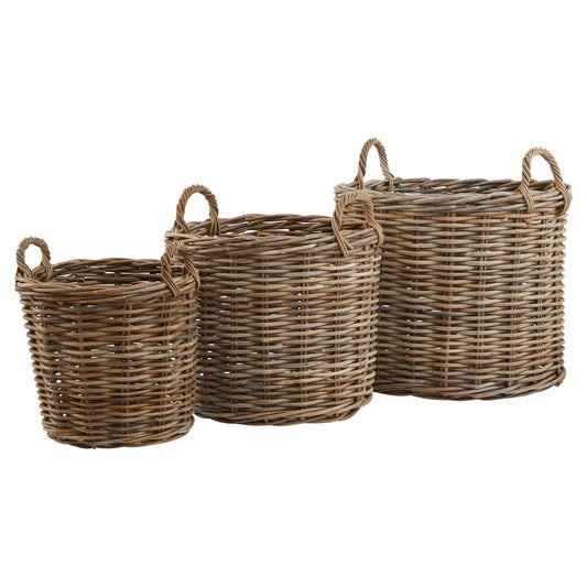 Set of 3 Kubu Rattan Round Storage Baskets Makur Interior