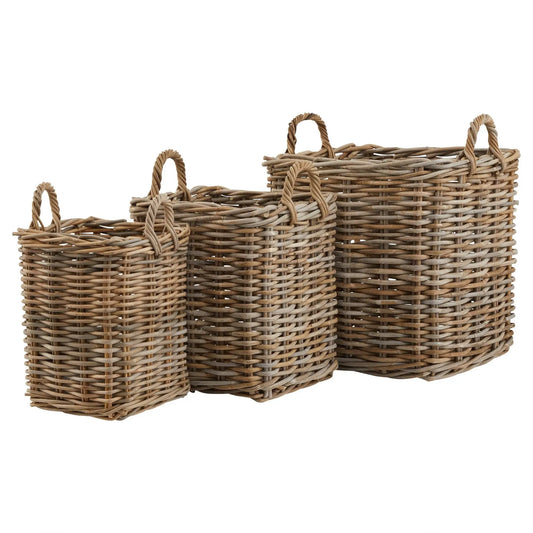 Set of 3 Kubu Rattan Square Storage Baskets Makur Interior